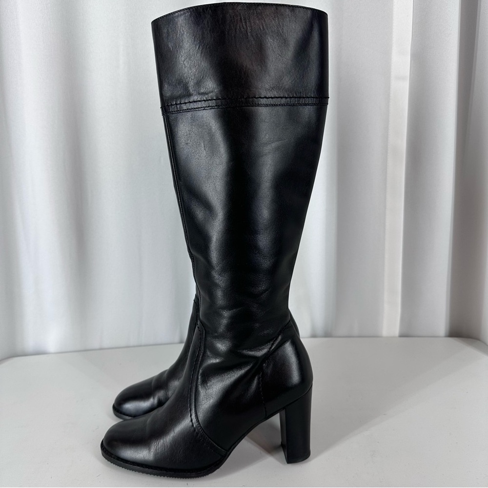 Amanda Smith Leather Calf‎ Boots Sz 6 1/2 Zip Block Heel Stretch Calf Career EUC